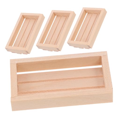 4 Stück Holz Aufbewahrungskorb Körbe Puppenhaus Miniatur Obst Korb Miniatur Milchkiste Miniatur Dekoration Winzige Aufbewahrungskiste Kisten für Miniatur Spielzeug Korb Khaki von BEBEMOKO