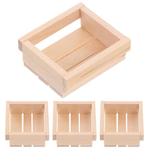 BEBEMOKO 4pcs Wooden Storage Basket Baskets Dollhouse Tiny Food Crate Tiny Food Basket Mini Milk Crate Miniature Toy Basket Miniature Milk Crate Wooden Crates for Decor Wine Crate Khaki von BEBEMOKO