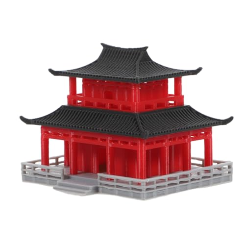 BEBEMOKO Antikes Gebäude Modell Fisch Tank Pavillon Pagode Statue Mini Pagode Figur Mini Pavillon Pagode Gartenstatue Mini Pagode Modellbausatz Polymilchsäure Kunststoff Rot von BEBEMOKO