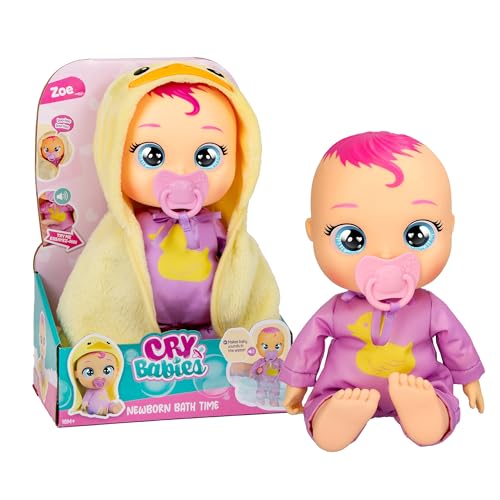 IMC Toys Deutschland GmbH CRY Babies Newborn Bath Time Zoe, Babypuppe Bath Time Zoe -reagiert, wenn sie nass Wird, wasserdicht, weint echte Tränen, Spielzeug und Geschenk für Kinder ab 18 Monaten von Cry Babies