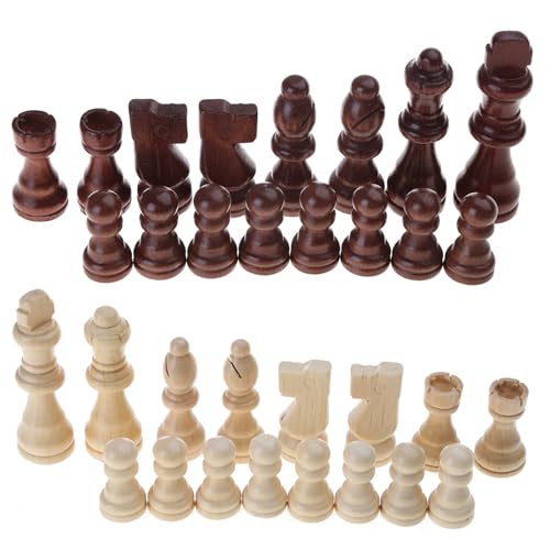 32 Stück Internationale Schachfiguren Aus Holz Handgeschnitzte Schachspielfiguren Figuren Schachbrettzubehör Tragbare Schachfiguren Aus Holz Handgeschnitzte Figuren von BEBIKR