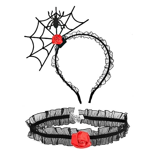 BEBIKR Haarband Frauen, 2 Stück Cosplay Party Spinnennetz Form Haarring und Spitze Choker Punk heiße Mädchen lustige Kostüm Neuheit für Halloween Party von BEBIKR