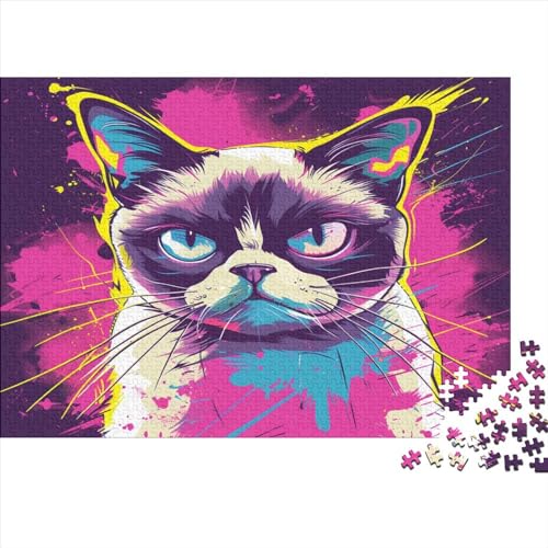 Grumpy Kat Puzzle 1000 Teile,für Erwachsene, Impossible Puzzle,farbenfrohes Legespiel,GesKükenlichkeitsspiel Für Die Ganze Familie,Erwachsenenpuzzle Puzzel 1000pcs (75x50cm) von BEDDINGPW