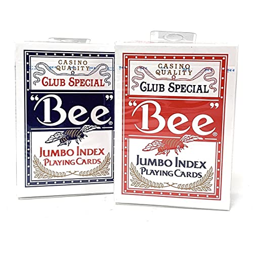 BEE 2 Decks Jumbo Playing Cards Red & Blue Deck Casino Quality von BEE