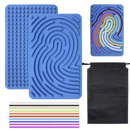 Sensorik Activity Board Silicone Fidget Toy mit Reisetasche & 10 Silikonstreifen Silent Sensory Board Doppelseitiges Aktivitätsbrett Sensorik Spielzeug für Stress Angst Autismus ADHS(Dunkelgrün) von BEELUKY