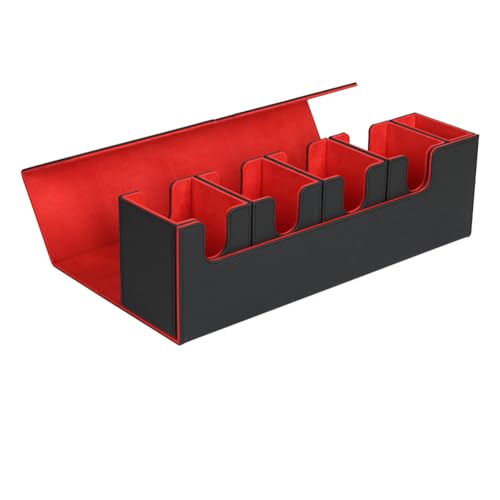 BEEOFICEPENG Kartendeck-Box, 5-In-1-Kartenaufbewahrungshülle, Kartenorganisator, Magnetische Kartenaufbewahrungsbox, Wiederverwendbar, Langlebig (Schwarz und Rot) von BEEOFICEPENG