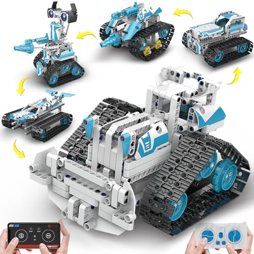 BEHOWL Technik Auto Bauspielzeug für Jungen Mädchen, 5in1 Tracked Racer/Roboter/Panzer/Bulldozer, App&Fernsteuerung Bausteine, Geschenk für Kinder ab 7 8 9-12+ Jahre,(700 Stück) von BEHOWL