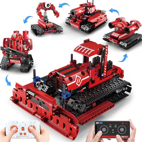 BEHOWL Technik Auto Bauspielzeug, 5in1 App & Fernsteuerung Tracked/Roboter/Bulldozer/Panzer, Bausteine Geschenk für Kinder ab 7-12+ Jahre Jungen Mädchen,(495 Stück) von BEHOWL