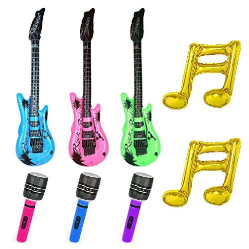 8 Stück Musikinstrument Party Requisiten 3 aufblasbare Gitarren, 3 aufblasbare Mikrofone, 2 Notenballons Für Partydekorationen, Partygeschenke, Rock-Themenparty Requisiten für Erwachsene Kinderpartys von BEIIEB