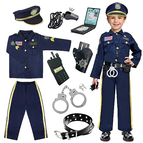 BEIKEETOO Polizei-Kostüm für Kinder, Cosplay, exquisites Polizisten-Kostüm für Kinder, Jungen, Mädchen, verkleiden Sie sich Polizeiuniform, Polizeikostüm, Rollenspiel-Outfits für Geschenk, Geburtstag, von BEIKEETOO