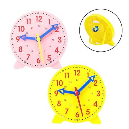 BEIMEIII 2 Stück Lernuhr Kinder Grundschule Uhr Lernen Kinder Uhrzeit Lernspiel Uhr und Zeit 12/24 Stunden Gelb und Rosa Schüleruhr 10 * 10cm für Lernuhr Grundschule Familie Lernmittel von BEIMEIII