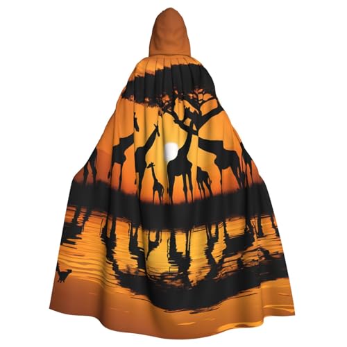 BEIVGOXL Afrika Giraffe Majestätischer Baum, individuell bedruckter Kapuzenumhang, Halloween-Umhang, Erwachsenen-Umhang mit Kapuze, übergroßer Umhang mit Fliege, Unisex-Cosplay-Kostüme von BEIVGOXL