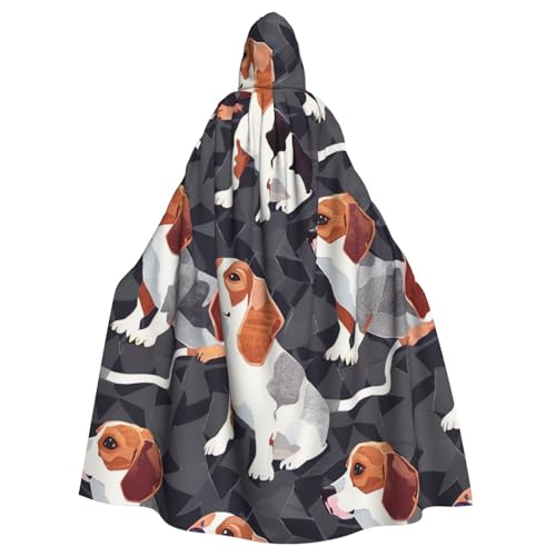 BEIVGOXL Beagle-Muster, bedruckter Kapuzenumhang, Halloween-Umhang, Erwachsenen-Umhang mit Kapuze, übergroßer Umhang mit Fliege, Unisex, Cosplay-Kostüme von BEIVGOXL