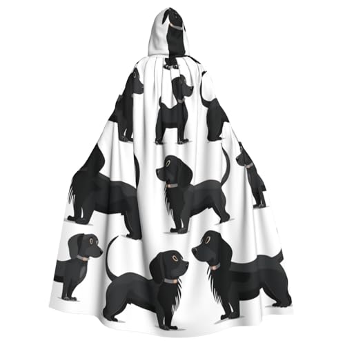 BEIVGOXL Black Dogs Dackel-Umhang mit Kapuze, bedruckt, Halloween-Umhang, Erwachsenen-Umhang mit Kapuze, übergroßer Umhang mit Fliege, Unisex, Cosplay-Kostüme von BEIVGOXL