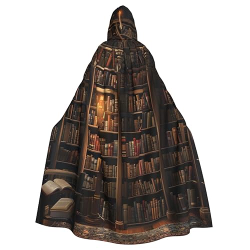 BEIVGOXL Book Room Mysterious Library Custom Printed Hooded Cloak, Halloween Cloak, Adult Cape With Hood - Oversized Cape With Bow Tie, Unisex Cosplay Costumes von BEIVGOXL