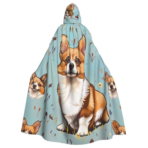 BEIVGOXL Corgi Bedruckter Kapuzenumhang, Halloween-Umhang, Erwachsenen-Umhang mit Kapuze, übergroßer Umhang mit Fliege, Unisex, Cosplay-Kostüme von BEIVGOXL