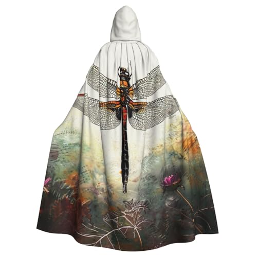 BEIVGOXL Dragonfly Custom Printed Hooded Cloak,Halloween Cloak, Adult Cape With Hood - Oversized Cape With Bow Tie, Unisex Cosplay Costumes von BEIVGOXL