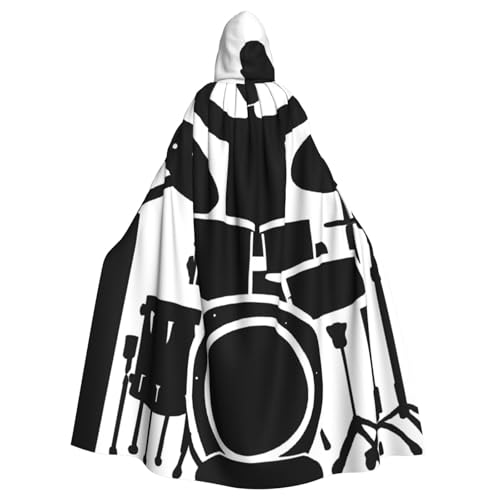 BEIVGOXL Drummer Custom Printed Hooded Cloak, Halloween Cloak, Adult Cape With Hood - Oversized Cape With Bow Tie, Unisex Cosplay Costumes von BEIVGOXL