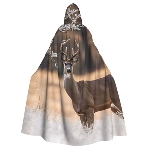 BEIVGOXL Free Whitetail Deer Custom Printed Hooded Cloak, Halloween Cloak, Adult Cape With Hood - Oversized Cape With Bow Tie, Unisex Cosplay Costumes von BEIVGOXL