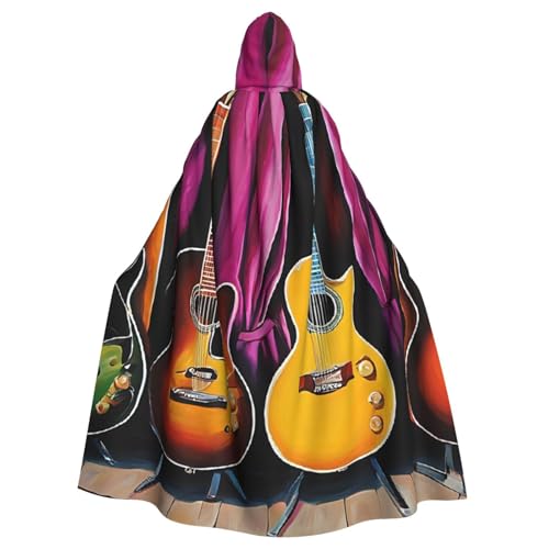 BEIVGOXL Guitar Collection Custom Bedruckter Kapuzenumhang, Halloween-Umhang, Erwachsenen-Umhang mit Kapuze, übergroßer Umhang mit Fliege, Unisex-Cosplay-Kostüme von BEIVGOXL