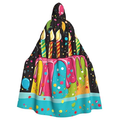 BEIVGOXL Happy Birthday Big Cake Custom Printed Hooded Cloak, Halloween Cloak, Adult Cape With Hood - Oversized Cape With Bow Tie, Unisex Cosplay Costumes von BEIVGOXL