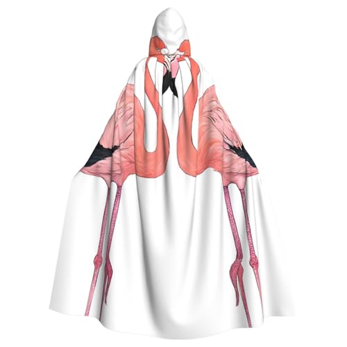 BEIVGOXL Ink Flamingos Custom Printed Hooded Cloak,Halloween Cloak, Adult Cape With Hood - Oversized Cape With Bow Tie, Unisex Cosplay Costumes von BEIVGOXL