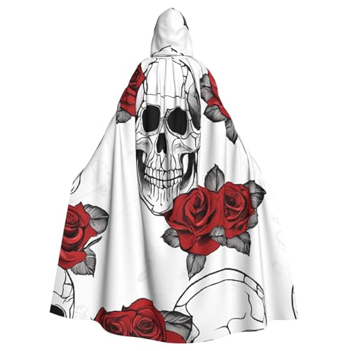 BEIVGOXL Kapuzenumhang mit floralem Totenkopf, Halloween-Umhang, Erwachsenen-Umhang mit Kapuze, übergroßer Umhang mit Fliege, Unisex, Cosplay-Kostüme von BEIVGOXL