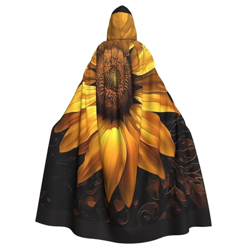 BEIVGOXL Kapuzenumhang mit gelber Sonnenblume, bedruckt, Halloween-Umhang, Erwachsenen-Umhang mit Kapuze, übergroßer Umhang mit Fliege, Unisex, Cosplay-Kostüme von BEIVGOXL