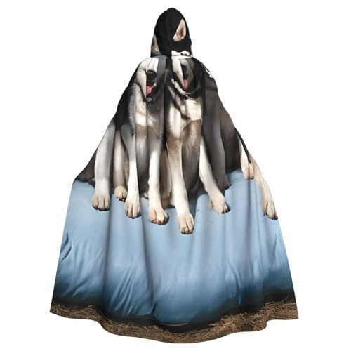 BEIVGOXL Lovely Husky Custom Printed Hooded Cloak,Halloween Cloak, Adult Cape With Hood - Oversized Cape With Bow Tie, Unisex Cosplay Costumes von BEIVGOXL