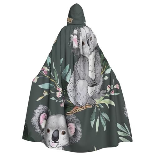 BEIVGOXL Lovely Koala Custom Printed Hooded Cloak,Halloween Cloak, Adult Cape With Hood - Oversized Cape With Bow Tie, Unisex Cosplay Costumes von BEIVGOXL