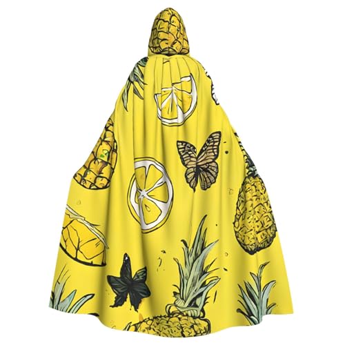 BEIVGOXL Modischer Ananas-Umhang, bedruckter Kapuzenumhang, Halloween-Umhang, Erwachsenen-Umhang mit Kapuze, übergroßer Umhang mit Fliege, Unisex, Cosplay-Kostüme von BEIVGOXL