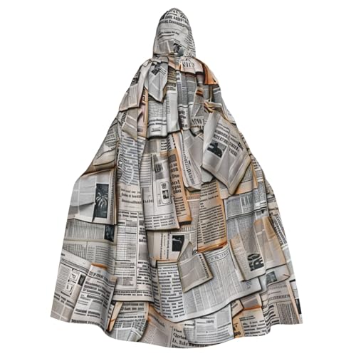 BEIVGOXL Newspaper HD Custom Printed Hooded Cloak, Halloween Cloak, Adult Cape With Hood - Oversized Cape With Bow Tie, Unisex Cosplay Costumes von BEIVGOXL