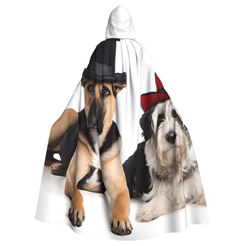 BEIVGOXL Niedlicher Hunde-Umhang, bedruckter Kapuzenumhang, Halloween-Umhang, Erwachsenen-Umhang mit Kapuze, übergroßer Umhang mit Fliege, Unisex, Cosplay-Kostüme von BEIVGOXL