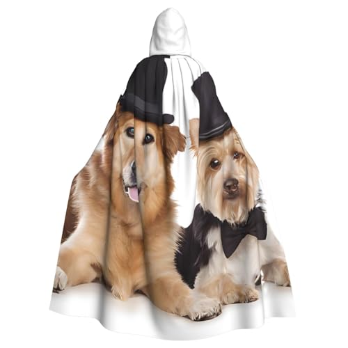 BEIVGOXL Niedlicher Hunde-Umhang, bedruckter Kapuzenumhang, Halloween-Umhang, Erwachsenen-Umhang mit Kapuze, übergroßer Umhang mit Fliege, Unisex, Cosplay-Kostüme von BEIVGOXL