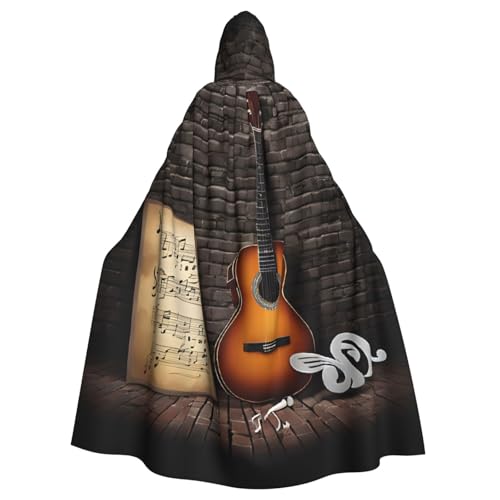 BEIVGOXL Note Guitar Custom Printed Hooded Cloak, Halloween Cloak, Adult Cape With Hood - Oversized Cape With Bow Tie, Unisex Cosplay Costumes von BEIVGOXL