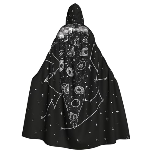 BEIVGOXL Pizza Constellation Custom Printed Hooded Cloak, Halloween Cloak, Adult Cape With Hood - Oversized Cape With Bow Tie, Unisex Cosplay Costumes von BEIVGOXL