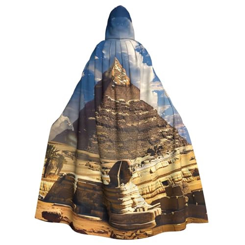 BEIVGOXL Pyramids of Egypt Custom Printed Hooded Cloak, Halloween Cloak, Adult Cape With Hood - Oversized Cape With Bow Tie, Unisex Cosplay Costumes von BEIVGOXL