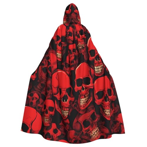 BEIVGOXL Roter Totenkopf-Umhang mit Kapuze, Halloween-Umhang, Erwachsenen-Umhang mit Kapuze, übergroßer Umhang mit Fliege, Unisex, Cosplay-Kostüme von BEIVGOXL