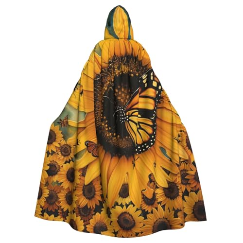 BEIVGOXL Schmetterlings- und Sonnenblumen-Umhang, bedruckter Kapuzenumhang, Halloween-Umhang, Erwachsenen-Umhang mit Kapuze, übergroßer Umhang mit Fliege, Unisex, Cosplay-Kostüme von BEIVGOXL