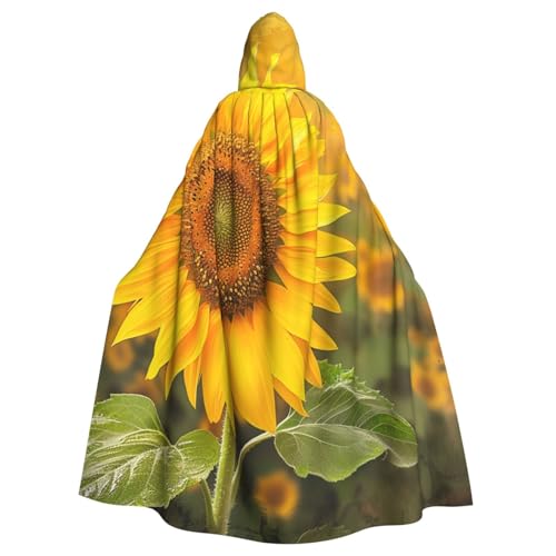 BEIVGOXL Sonnenblumen-Umhang, bedruckter Kapuzenumhang, Halloween-Umhang, Erwachsenen-Umhang mit Kapuze, übergroßer Umhang mit Fliege, Unisex, Cosplay-Kostüme von BEIVGOXL