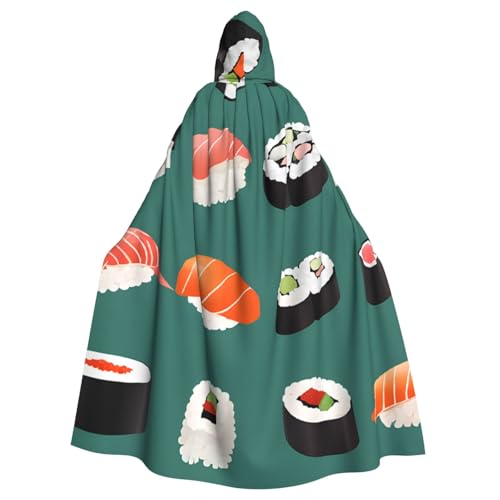 BEIVGOXL Sushi-Umhang, bedruckter Kapuzenumhang, Halloween-Umhang, Erwachsenen-Umhang mit Kapuze, übergroßer Umhang mit Fliege, Unisex, Cosplay-Kostüme von BEIVGOXL