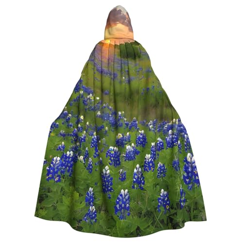 BEIVGOXL Texas Bluebonnets Scenery Custom Printed Hooded Cloak, Halloween Cloak, Adult Cape With Hood - Oversized Cape With Bow Tie, Unisex Cosplay Costumes von BEIVGOXL