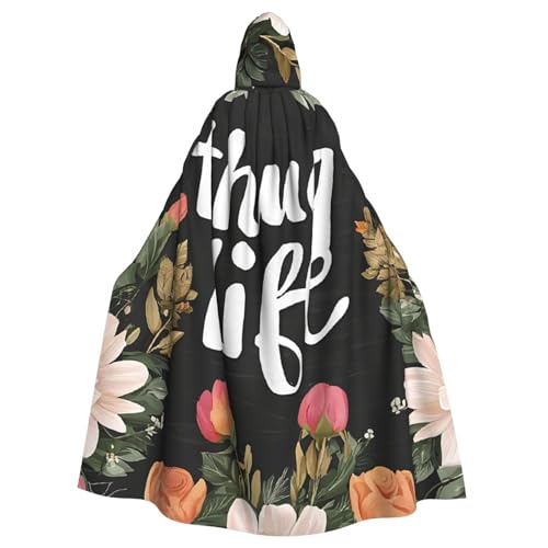 BEIVGOXL Thug Life Kapuzenumhang mit Blumen, personalisierbar, Halloween-Umhang, Erwachsenen-Umhang mit Kapuze, übergroßer Umhang mit Fliege, Unisex, Cosplay-Kostüme von BEIVGOXL