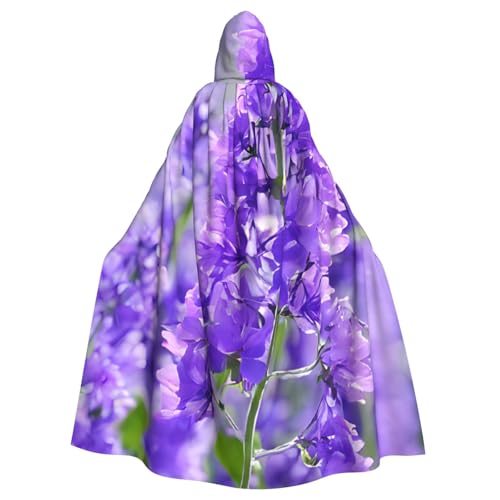 BEIVGOXL Umhang mit Kapuze, violett, lavendelfarbene Blumen, individuell bedruckt, Halloween-Umhang, Erwachsenen-Umhang mit Kapuze, übergroßer Umhang mit Fliege, Unisex, Cosplay-Kostüme von BEIVGOXL