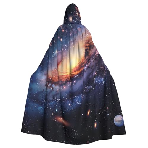 BEIVGOXL Universe Galaxy, Weltraum, individuell bedruckter Kapuzenumhang, Halloween-Umhang, Erwachsenen-Umhang mit Kapuze, übergroßer Umhang mit Fliege, Unisex-Cosplay-Kostüme von BEIVGOXL