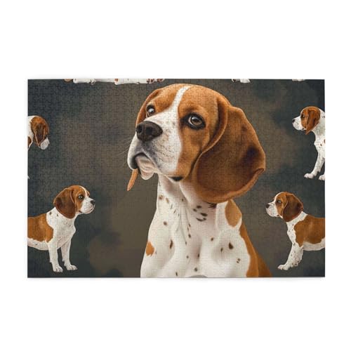 Beagle-Hund gedrucktes Bild, personalisiertes Holzpuzzle, 1000 Teile, interessante Puzzles für Erwachsene und Familien, Kinder, Landschaftstierpuzzle von BEIVGOXL