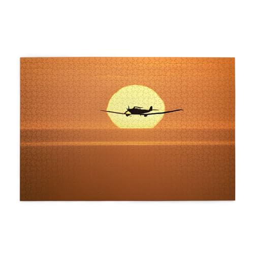 Bedrucktes Bild, Flugzeugflugzeug bei Sonnenuntergang, personalisiertes Holzpuzzle, 1000 Teile, interessante Puzzles für Erwachsene und Familien, Kinder, Landschaftstierpuzzle von BEIVGOXL