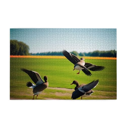 Bedrucktes Bild, Motiv: fliegende wilde Ente, personalisiertes Holzpuzzle, 1000 Teile, interessante Puzzles für Erwachsene und Familien, Kinder, Landschaftstierpuzzle von BEIVGOXL