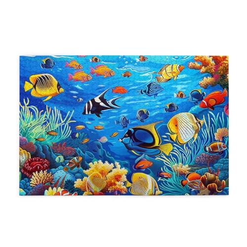 Bedrucktes Bild, Motiv: tropische Fische, Koralle, Unterwasserwelt, personalisierbar, Holzpuzzle, 1000 Teile, interessante Puzzles für Erwachsene und Familien, Kinder, Landschaftstierpuzzle von BEIVGOXL