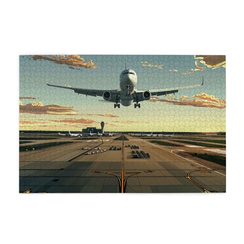 Bedrucktes Bild aus Holz, Motiv: Flughafen, 1000 Teile, interessante Puzzles für Erwachsene und Familien, Kinder, Landschaftstierpuzzle von BEIVGOXL